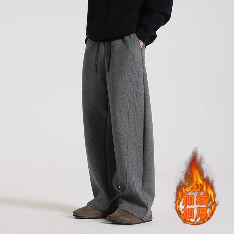 AVADEN秋冬廓形弯刀裤重磅加厚加绒宽松解构百搭休闲直筒裤舒适