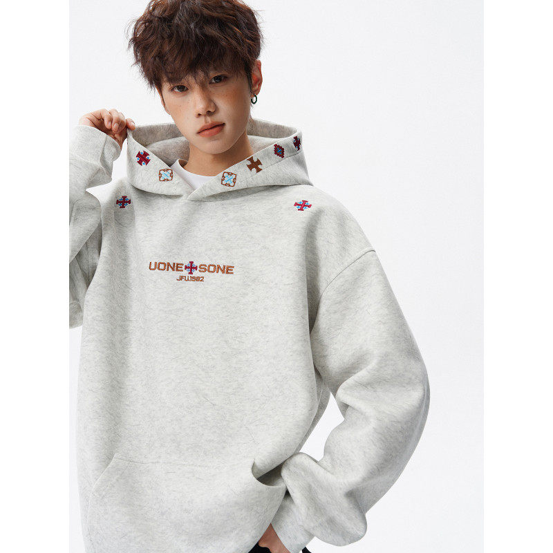 重磅加绒加厚民族风刺绣连帽卫衣男女秋冬美式高街砂洗情侣外套