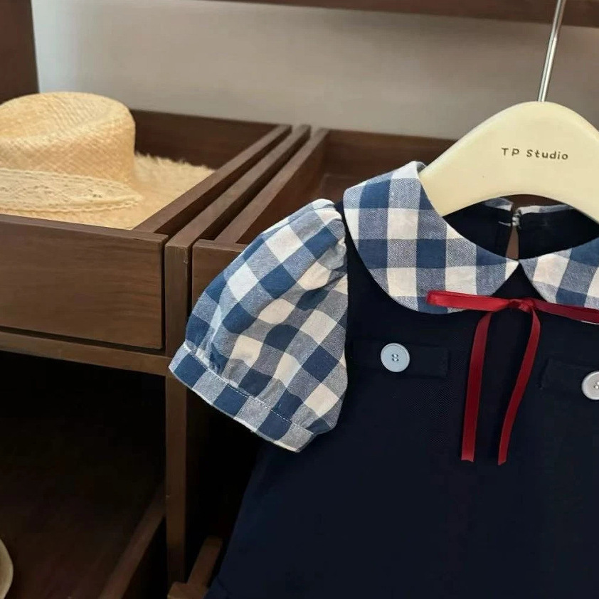 童泰【断码】女童假两件套夏短袖女童学院风连衣裙女宝娃娃款