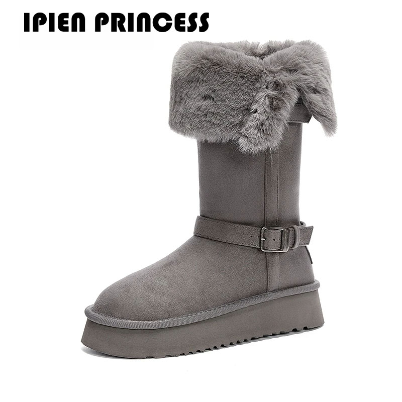 长筒时尚雪地靴女2025新款冬季加绒毛毛翻边棉靴厚底防滑户外棉鞋