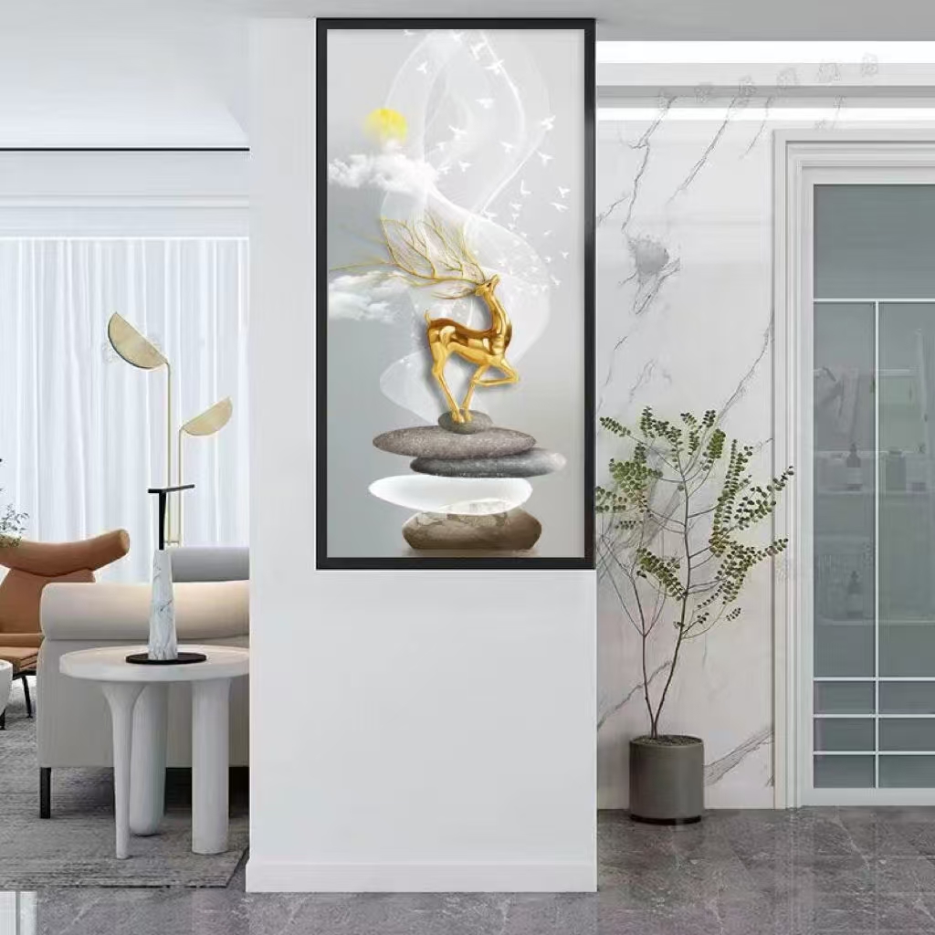 定制艺术画玻璃屏风卫生间半墙隔断入户屏风碳素钢框可带柜可不带