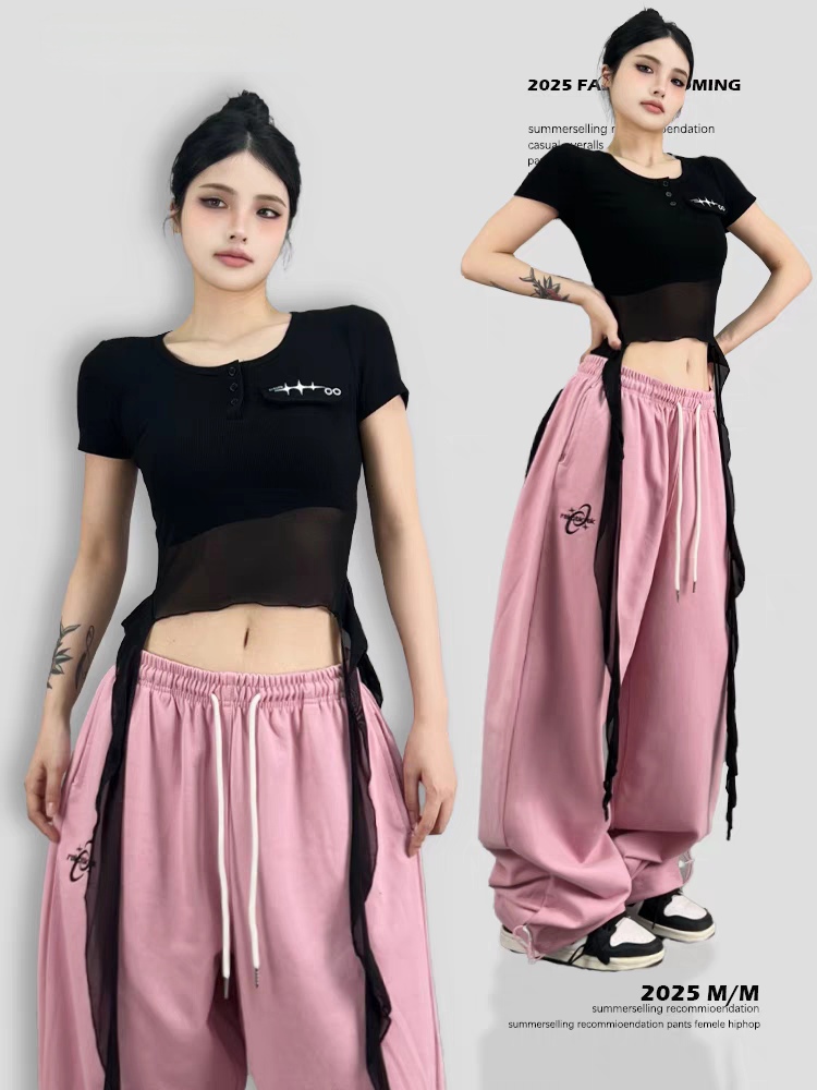 慕慕曳步街舞潮牌流苏工装辣妹上衣美式短袖小众ins设计感个性