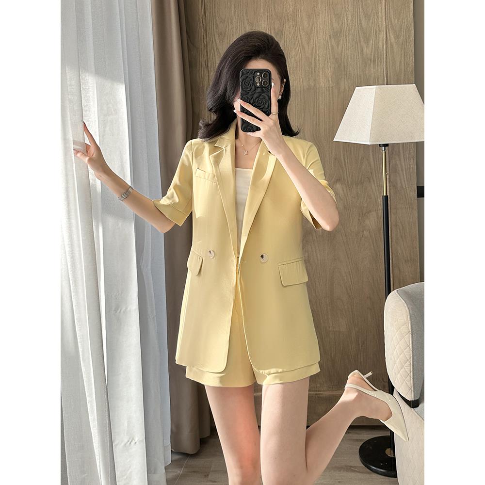 时尚西装套装女夏季薄款2025高级感气质短袖美容院工作服正装外套