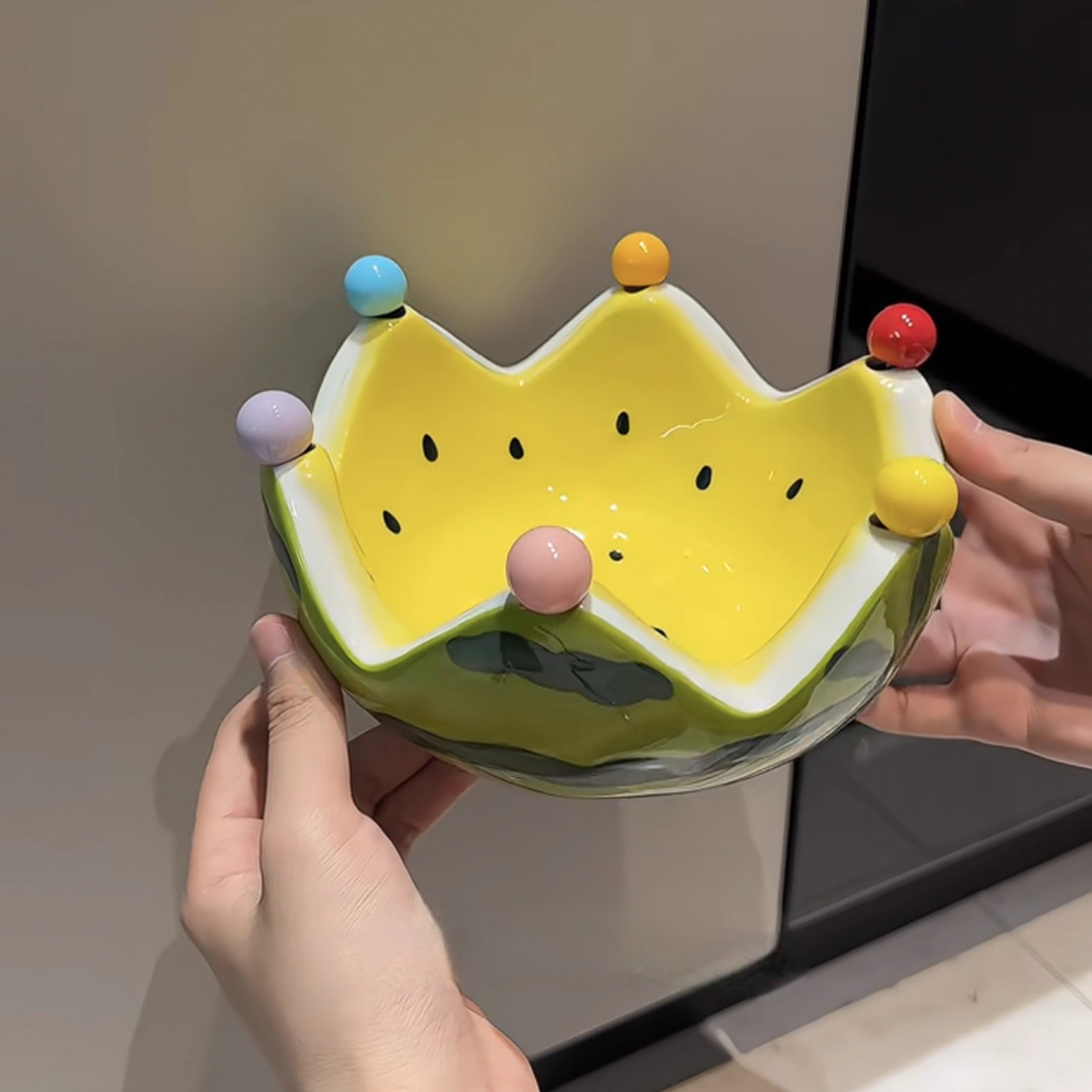 ININHOME西瓜果叉盘果碗家用客厅陶瓷装饰摆放盘摆件置物架YF