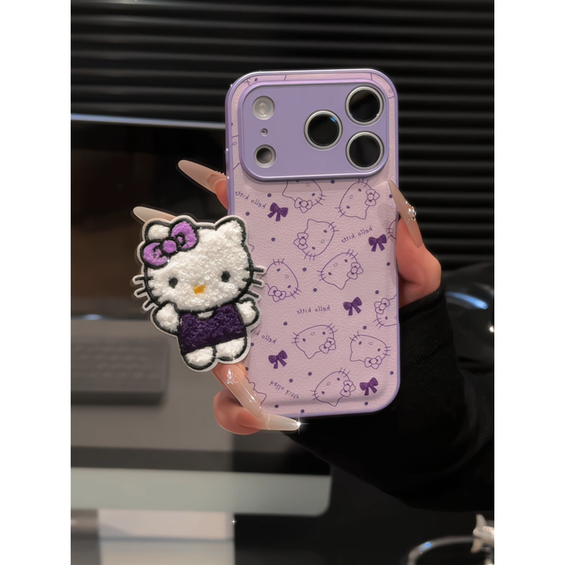 紫色线条KT猫适用苹果17p手机壳16pm华为p70金属皮纹简约小米17女