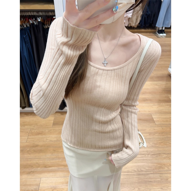 美式复古圆领针织衫女秋冬2025新款韩版坑条修身内搭毛衣长袖上衣