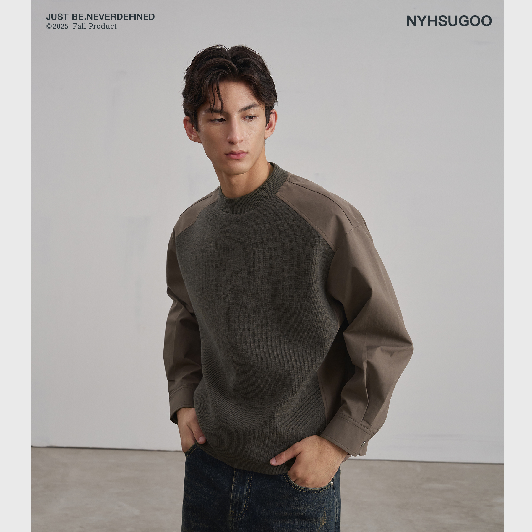 NYHSUGOO/南乙秋冬毛织拼接套头卫衣重磅男士55012-3873套头外套