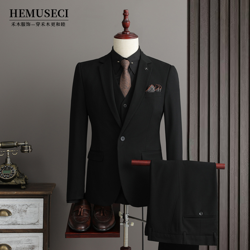 高端新郎修身西装套装时尚商务大码休闲英伦风平驳领婚礼结婚宴会