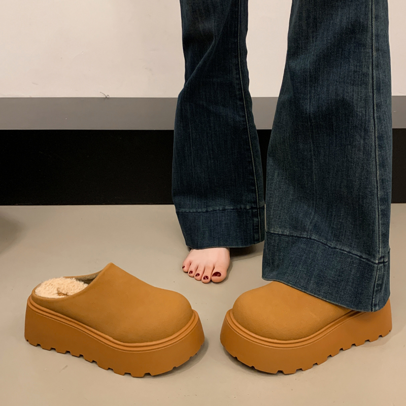 毛毛拖鞋外穿勃肯鞋厚底增高加绒包头半拖鞋女2025冬新款博肯棉拖