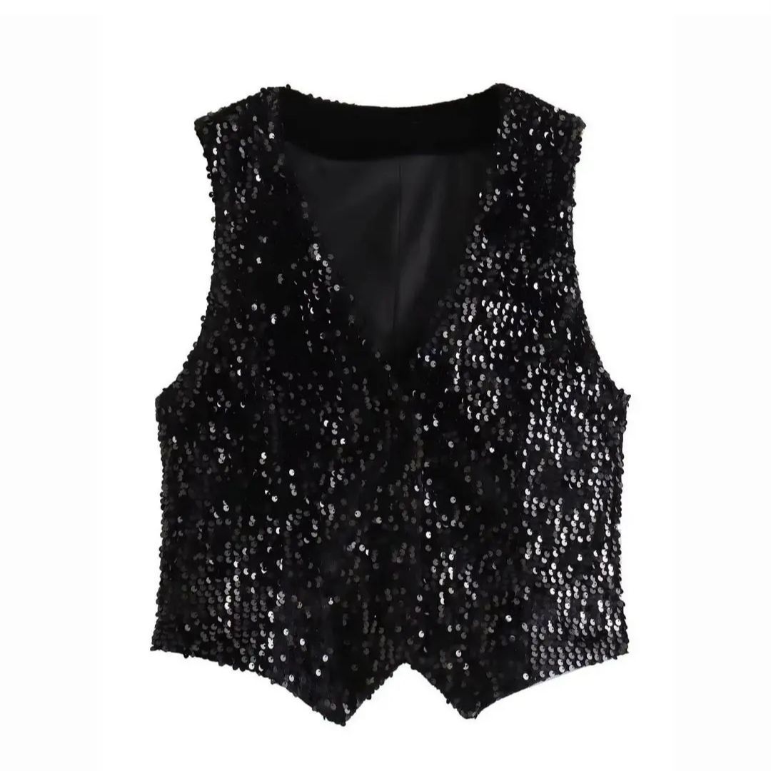 春秋曳步舞跳舞广场舞重工亮片时尚马甲富丽紫萝亲切寒春同款6831