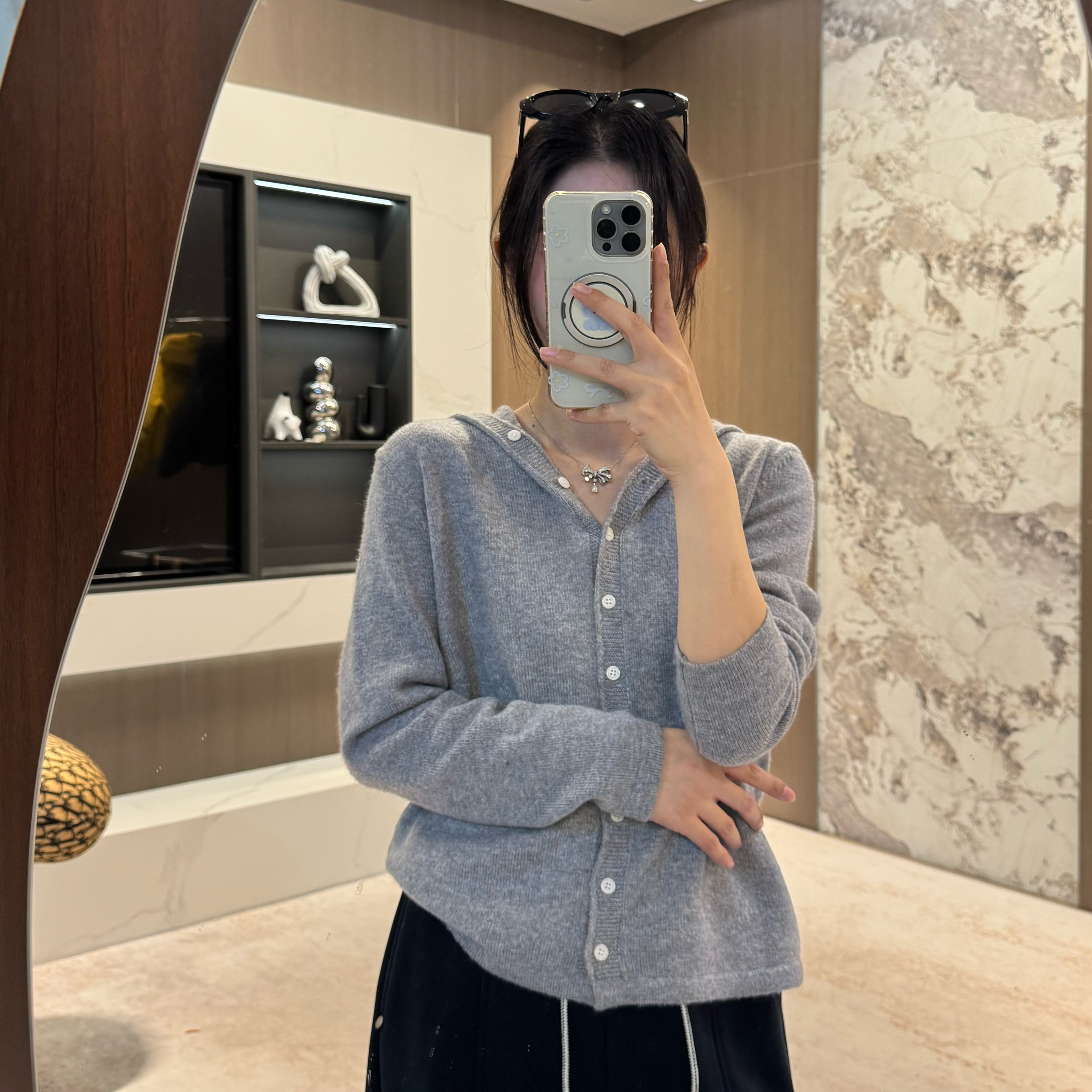 宿慕SUMU 韩版时尚百搭简约连帽针织开衫 10-10新款开衫毛衣28376