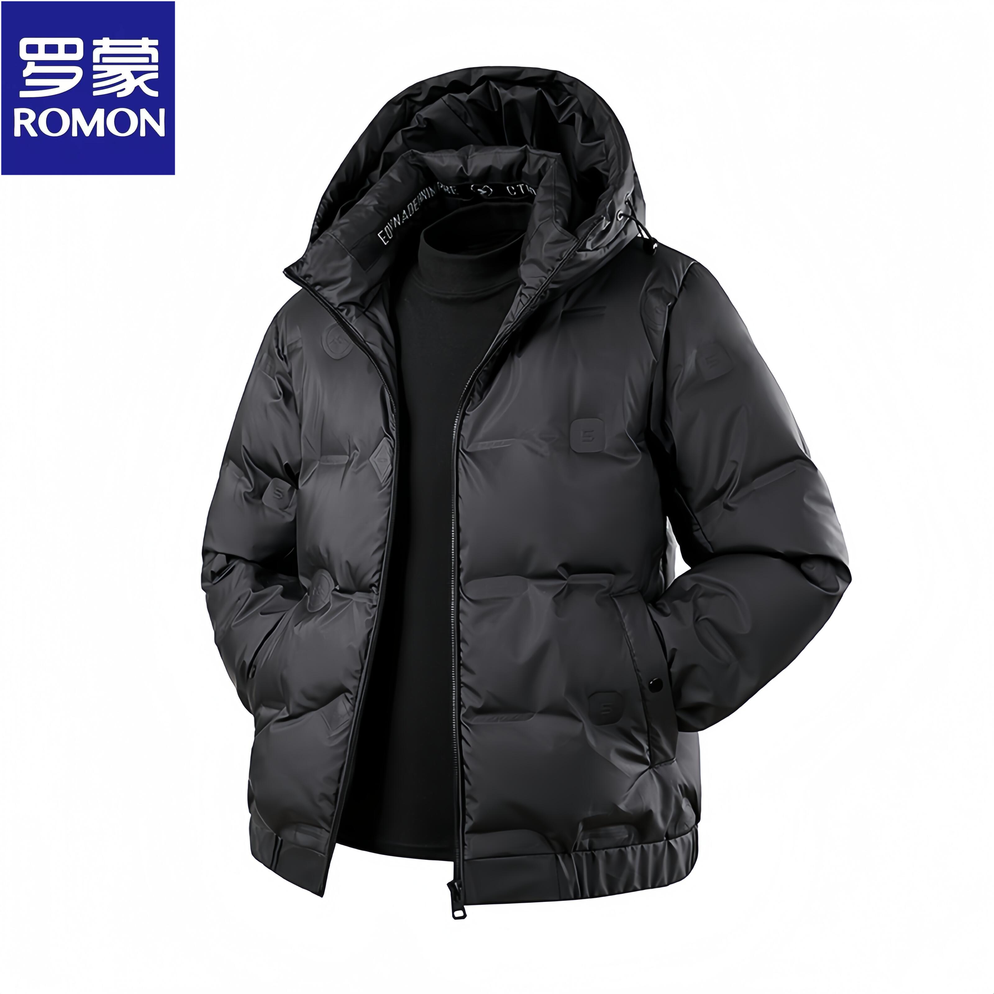 Romon/罗蒙冬季新款时尚休闲男士短款连帽羽绒服潮流帅气保暖外套