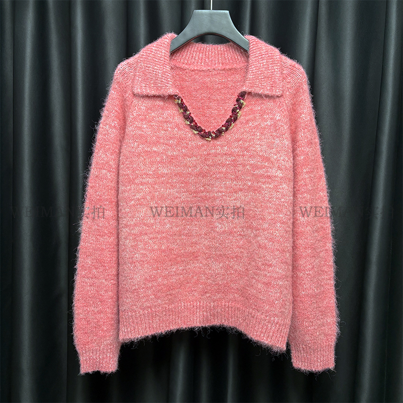 粉色V领毛衣女秋冬新款慵懒高级感外穿内搭温柔针织衫上衣cx7892