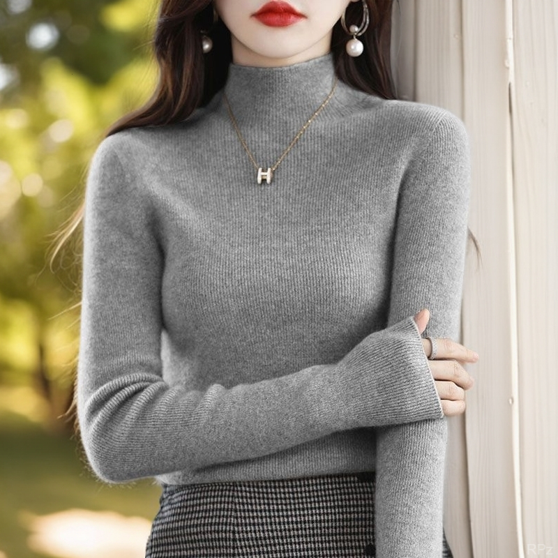 鄂尔多斯市纯100女羊绒衫洋气百搭半高领显瘦羊毛衫女针织打底衫