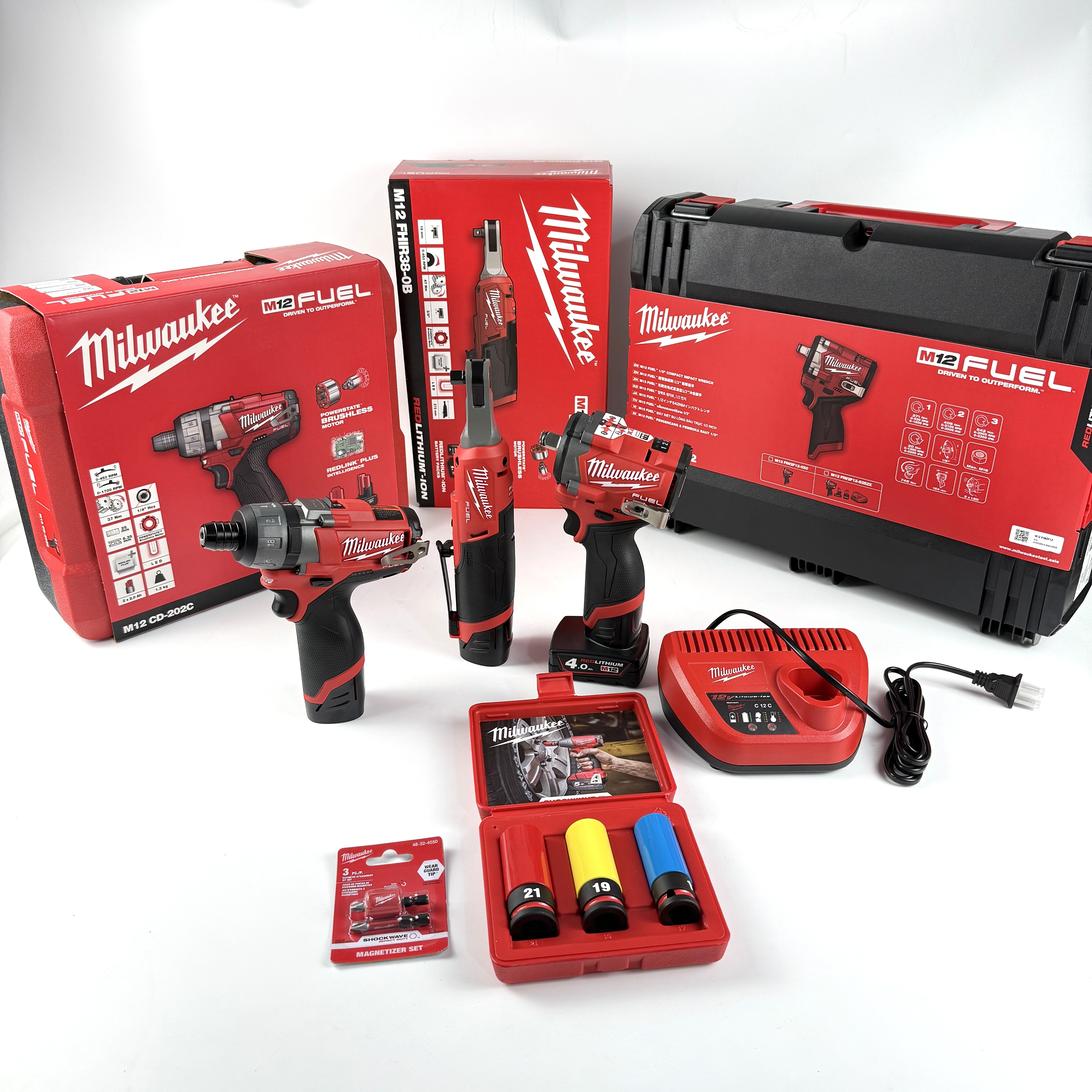 美沃奇电动适用无刷三件套（含2.0电池两块4.0电池一块一个充电）