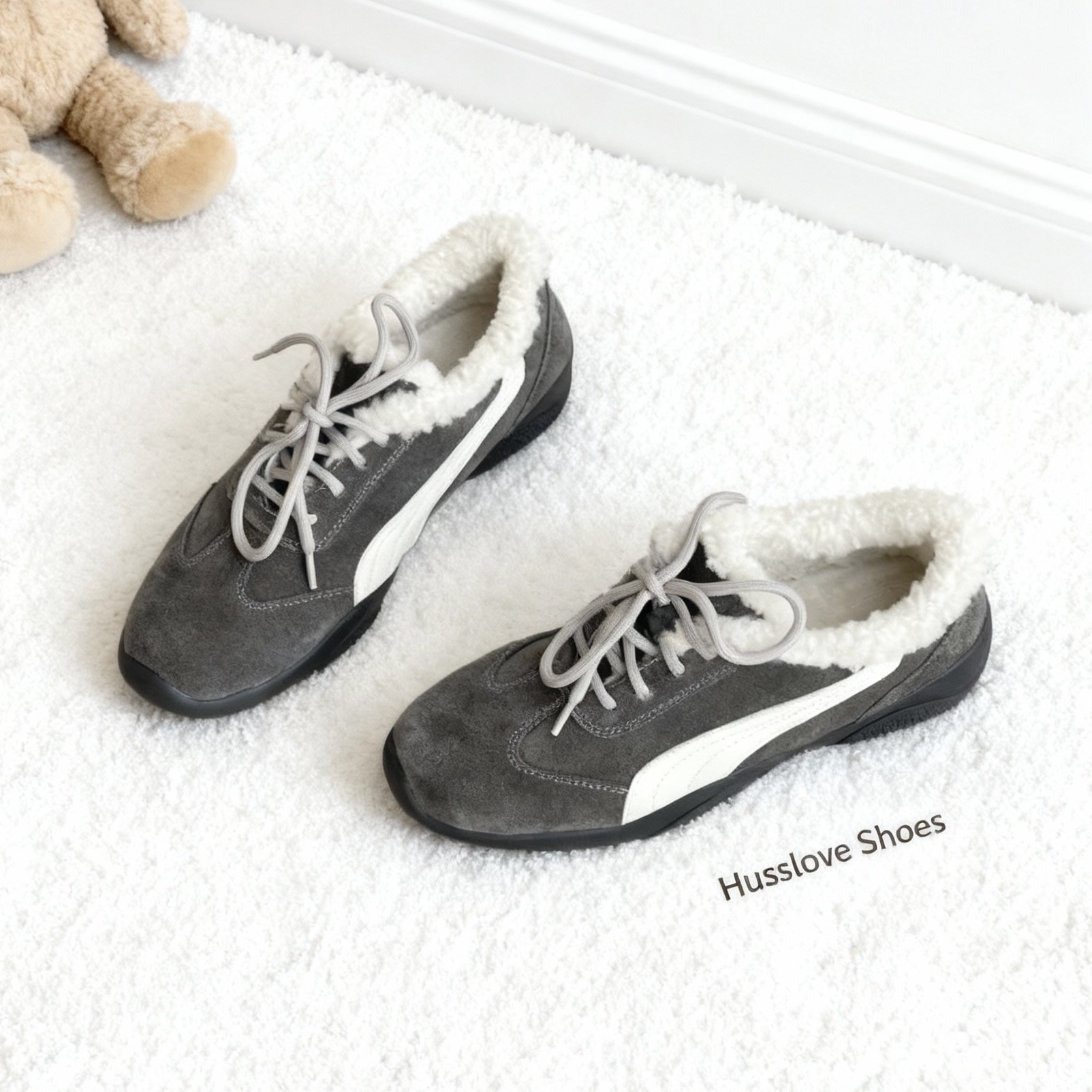 HUSSLOVE 牛反绒·跟高4CM·冬季保暖时尚休闲加厚百度毛绒德训鞋
