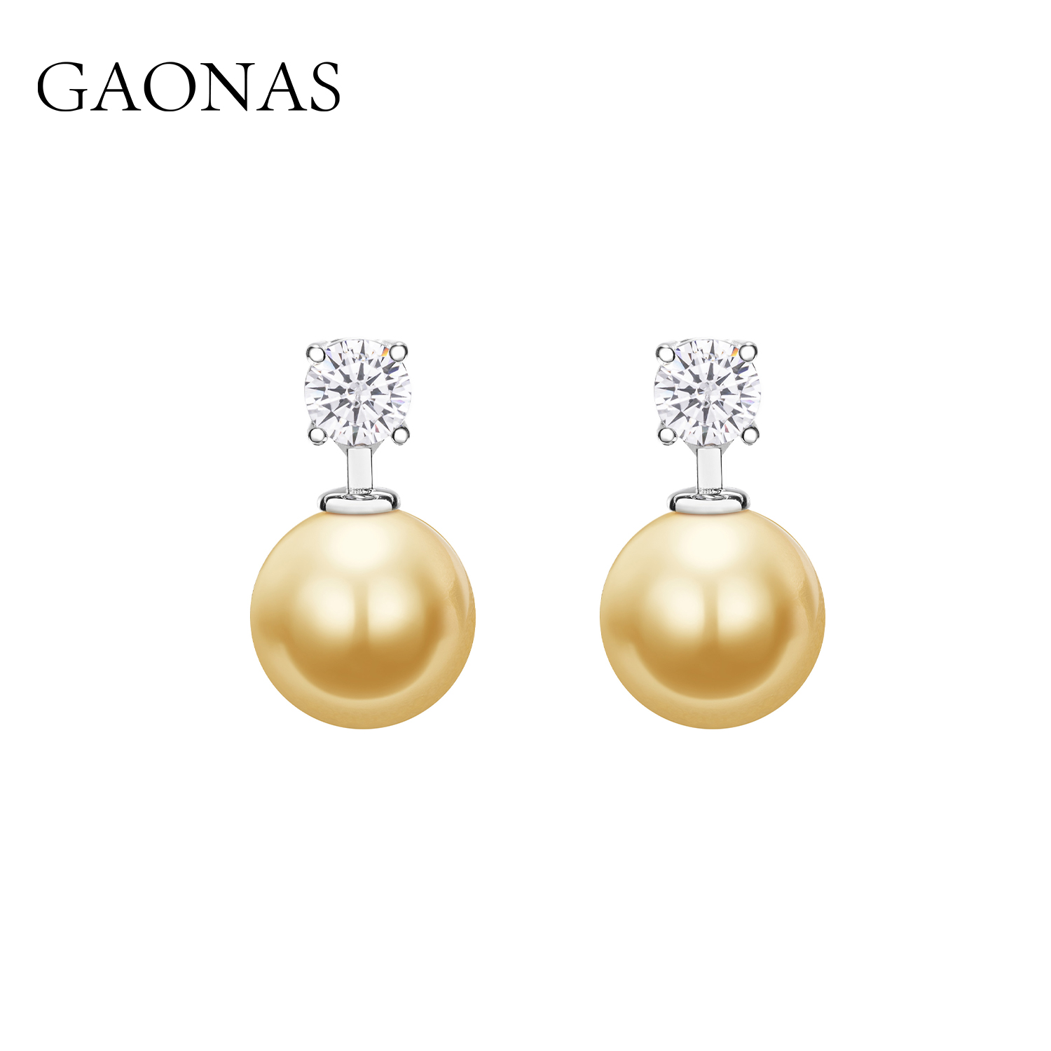 GAONAS 仿珍珠耳饰 女士经典气质款金色珠耳钉11784EGO
