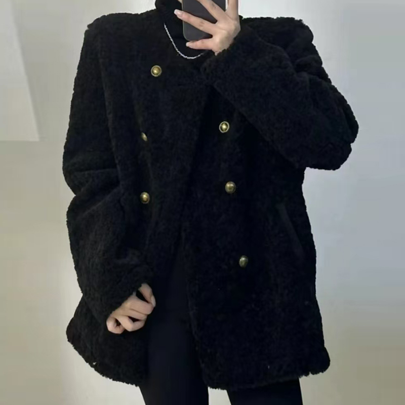 百搭常规圆领秋冬季女休闲毛毛短外套加厚气质秋冬短款