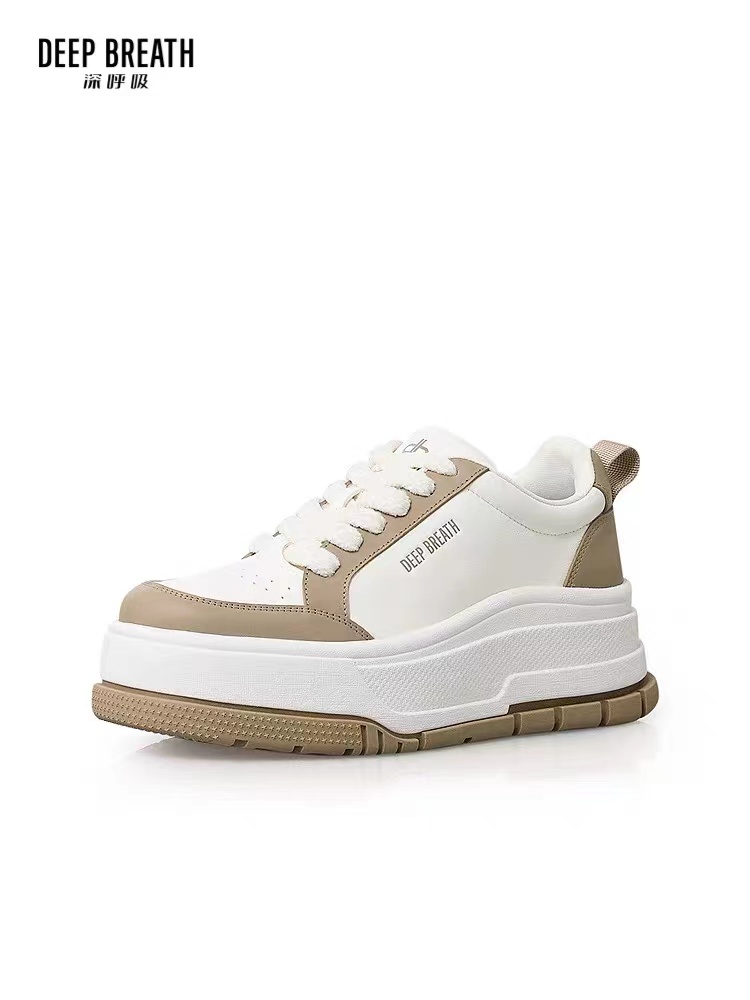 新款女鞋白鞋舒适柔软厚底增高拼色绑带休闲鞋板鞋AX12338小白鞋