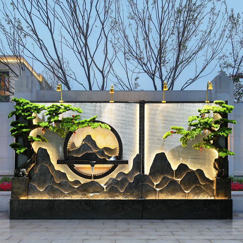 水幕墙假山喷泉花园庭院鱼池公司会所屏风流水墙玄关隔断景观摆件