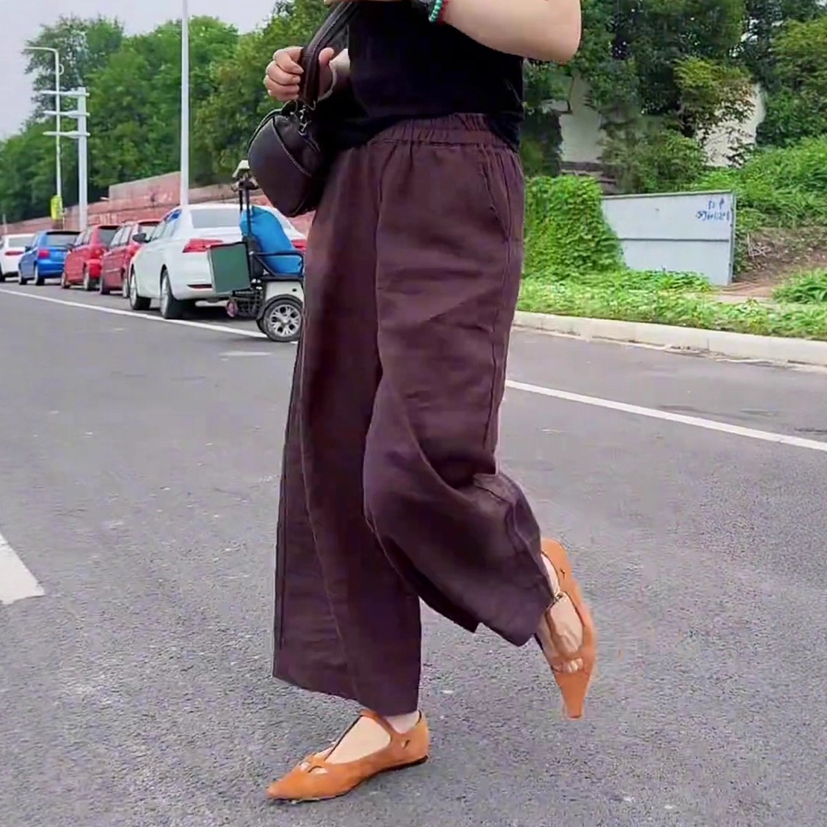 抗皱天丝亚麻裤子女夏薄款2025新款凉凉裤显瘦梨型身材休闲阔腿裤
