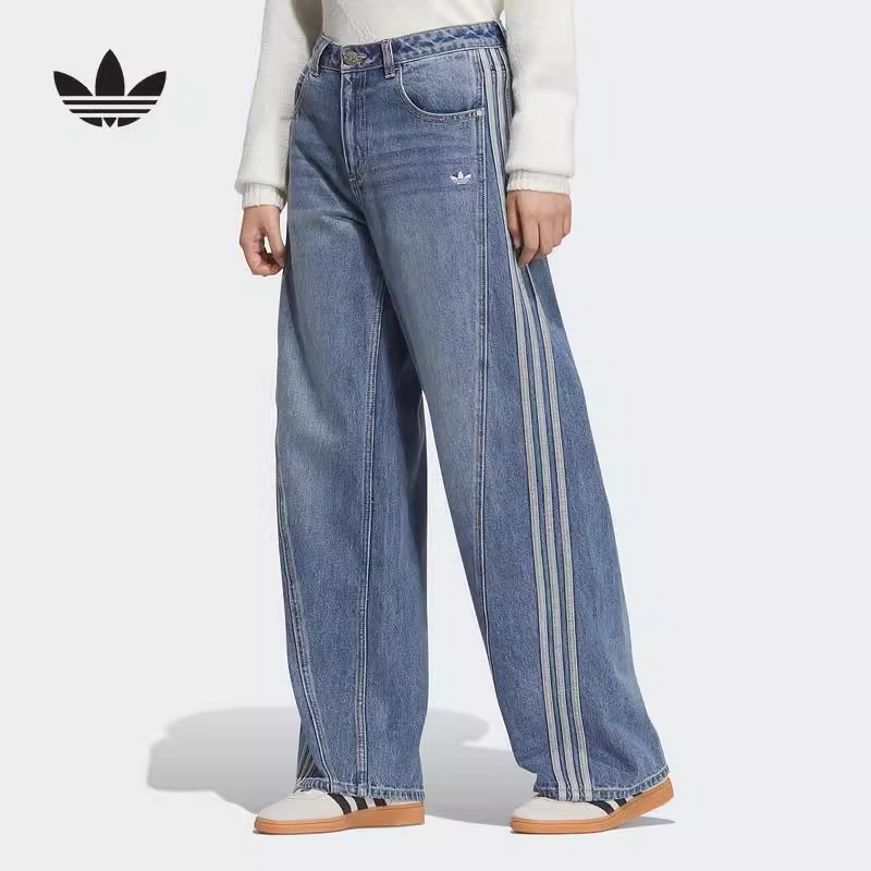 adidas/阿迪达斯 三叶草女子牛仔运动扭扭裤宽松休闲阔腿长裤时尚