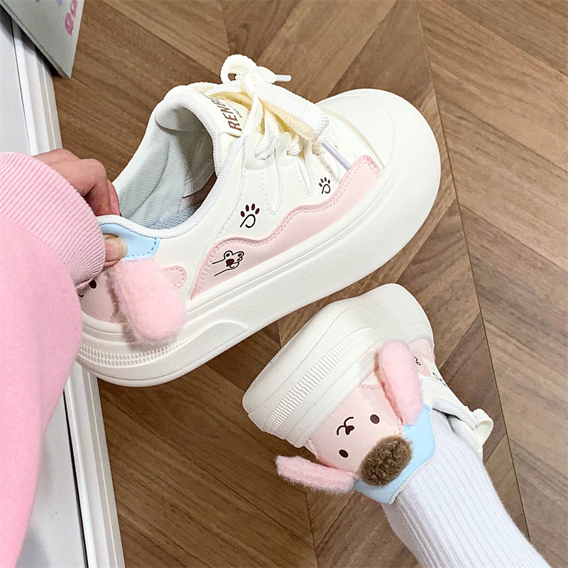 人本多巴胺加绒小白鞋女2025冬季运动休闲鞋原创可爱小狗百搭板鞋