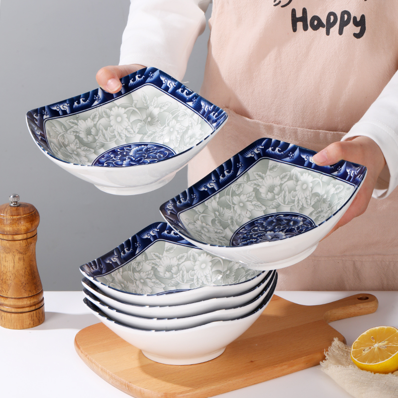 蓝青花翘脚碗8.5英寸6个装陶瓷釉下彩餐具