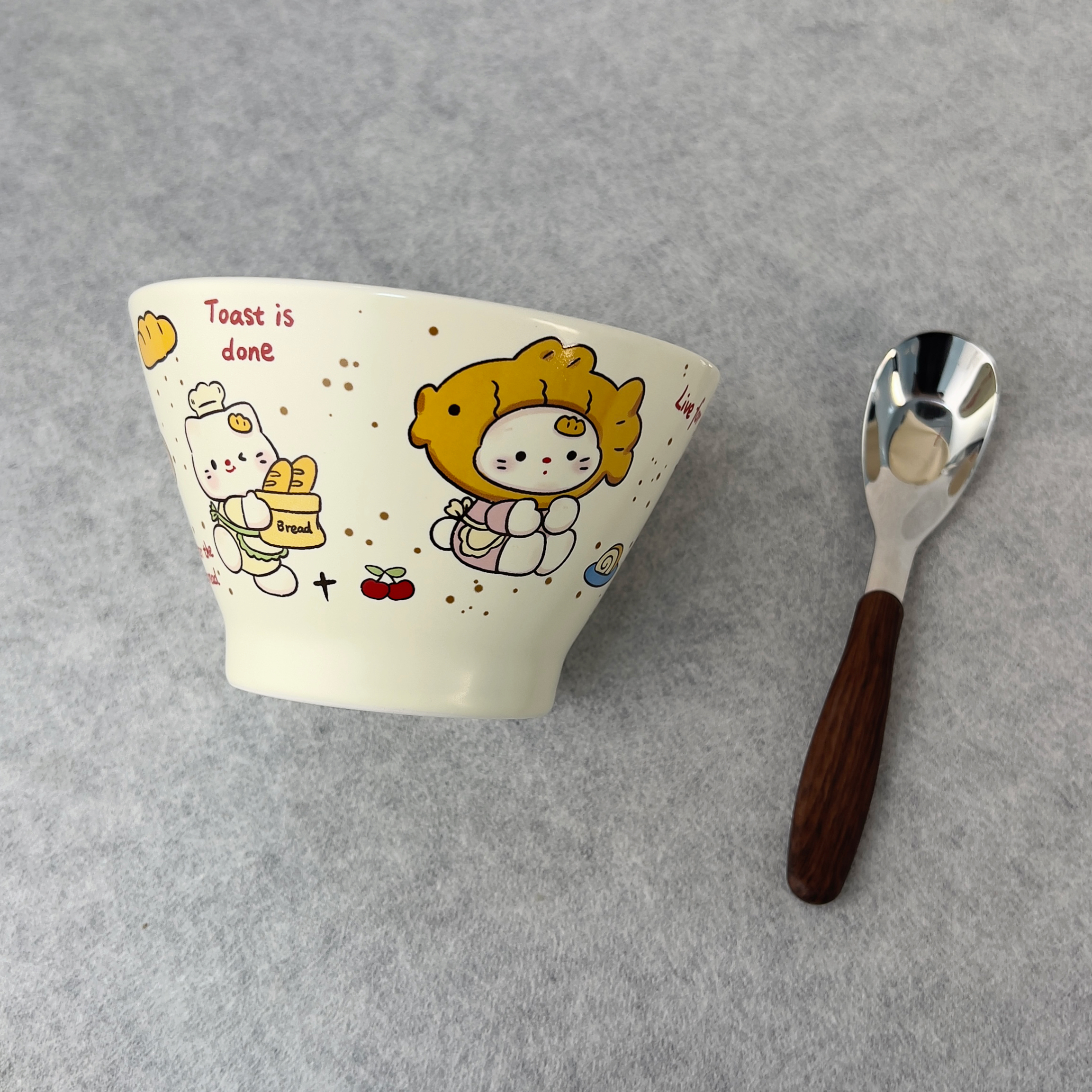 陶瓷斗笠碗5英寸粉色少女心米饭碗可爱饭碗卡通家用早餐碗元宝