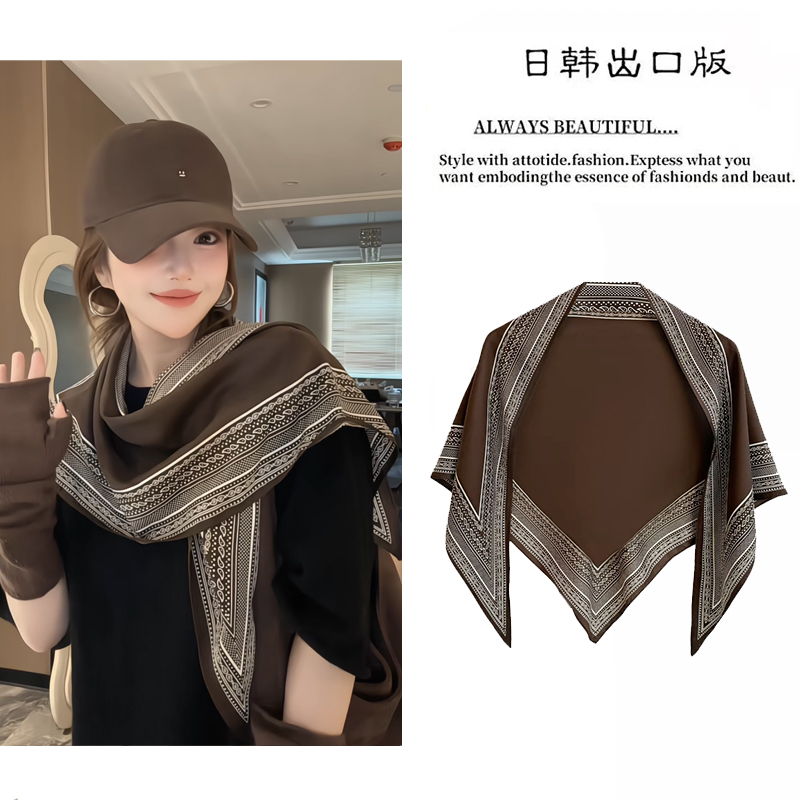 【上海故事】135*85CM双面三角巾女新款秋冬百搭可系腰丝巾领巾配饰