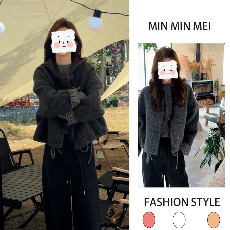 胖mm巨好看百搭显瘦一整套拼接宽松外套休闲阔腿裤保暖穿搭两件套