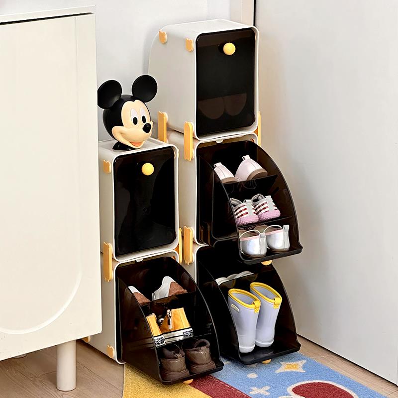 h儿童换鞋区省空间鞋架入户玄关可叠加翻盖式宝宝童鞋分格收纳层