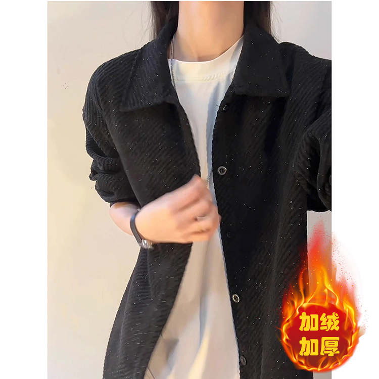 cleanfit满天星加绒衬衫男款冬季加厚长袖衬衣潮牌高级感情侣外套