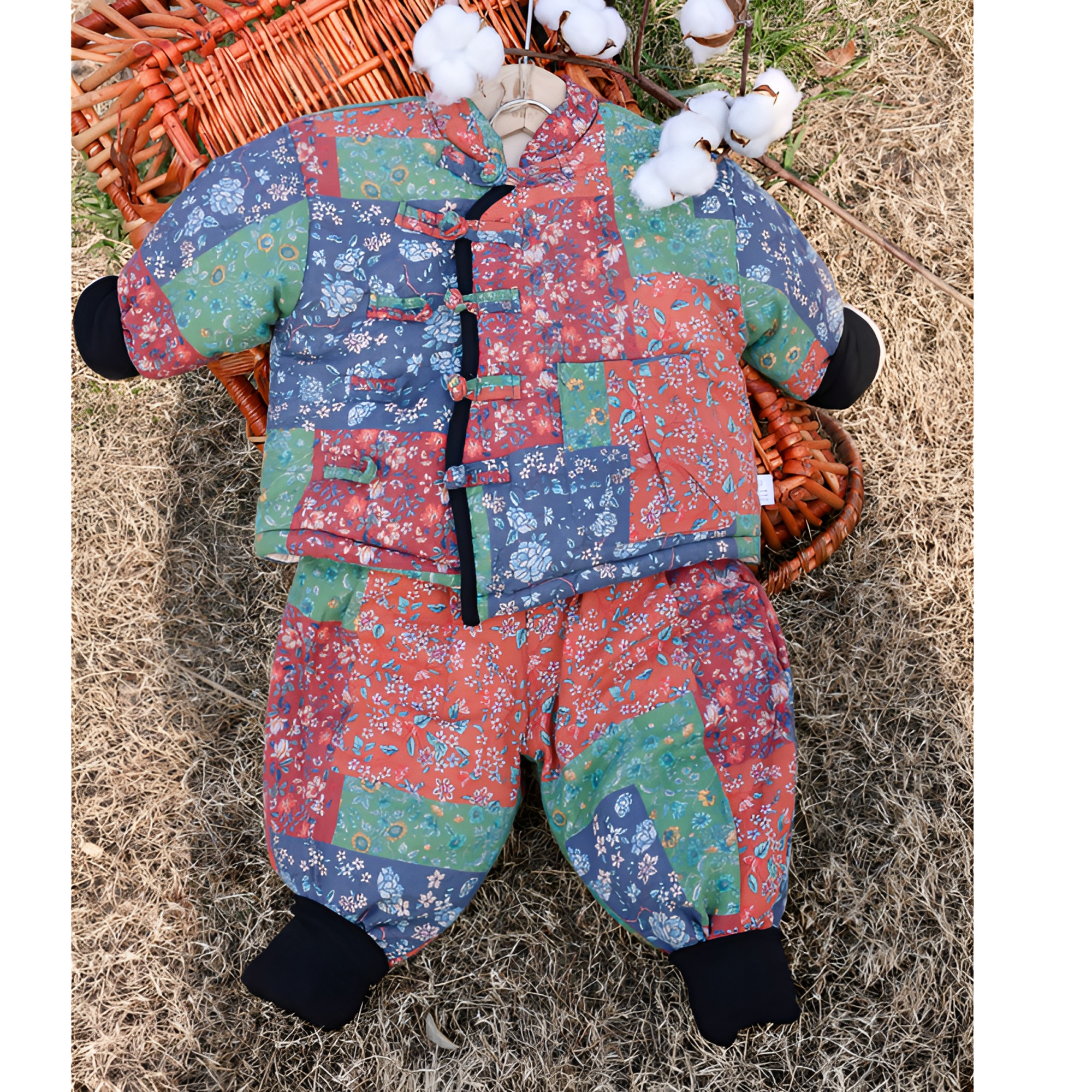 碎花森系儿童棉衣棉服厚款童装中国风秋冬棉袄加厚印花女童婴儿