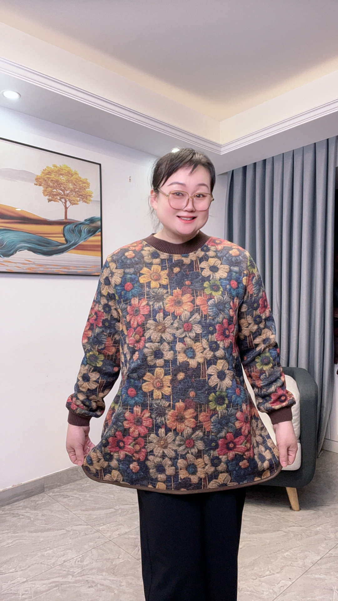 加大码秋冬新款加绒加厚长袖T恤打底衫时尚洋气宽松妈妈装上衣