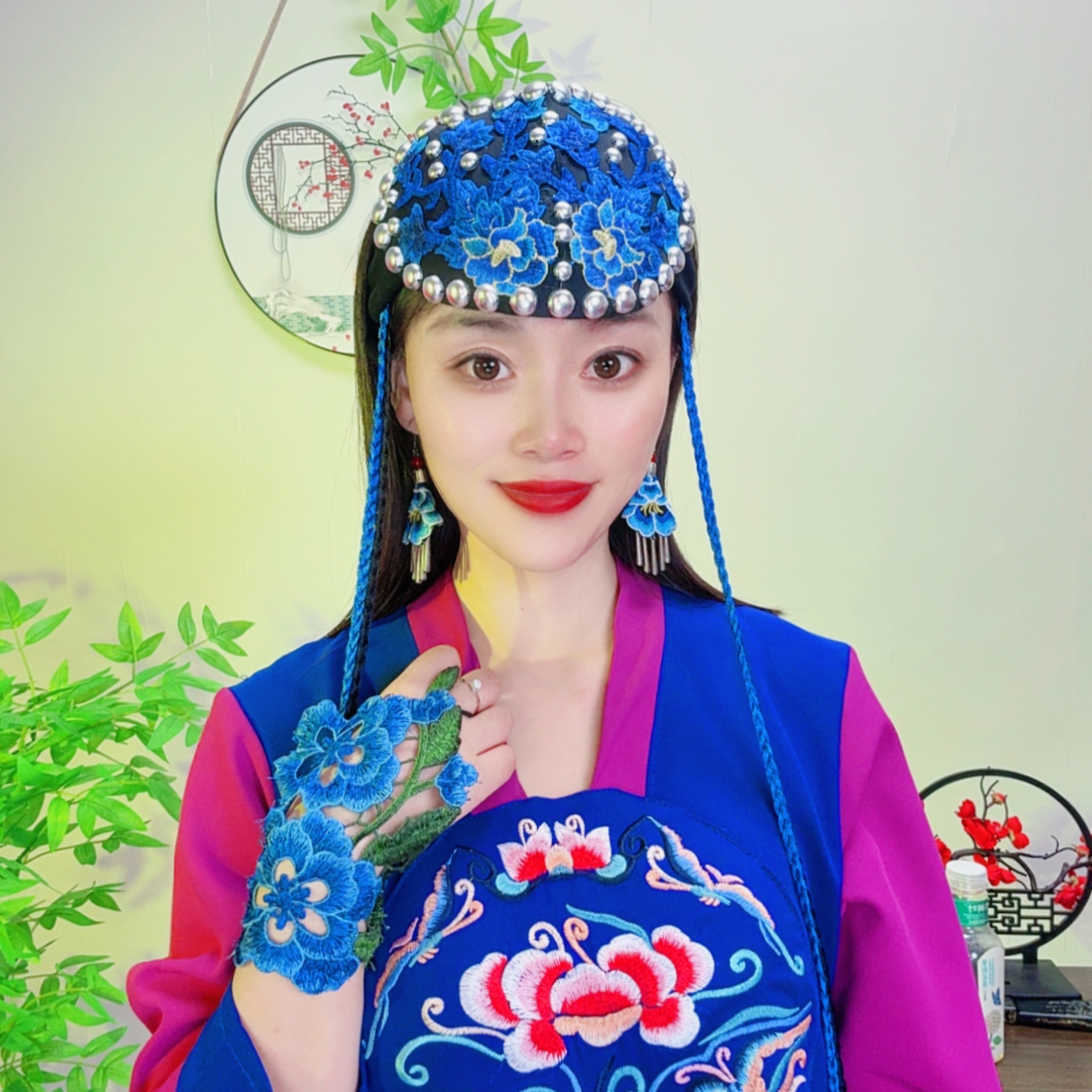 民族风刺绣辫子流苏发箍帽空顶遮白发辫子发饰发帽