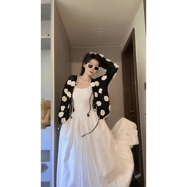 韩系秋季新款复古时尚气质针织开衫毛衣慵懒风高级感上衣裙子套装