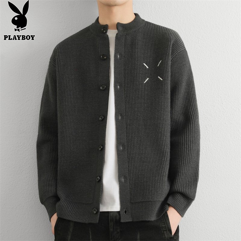 花花公子2025新款男士外套男秋季休闲款修身上衣韩版正肩针织衫男