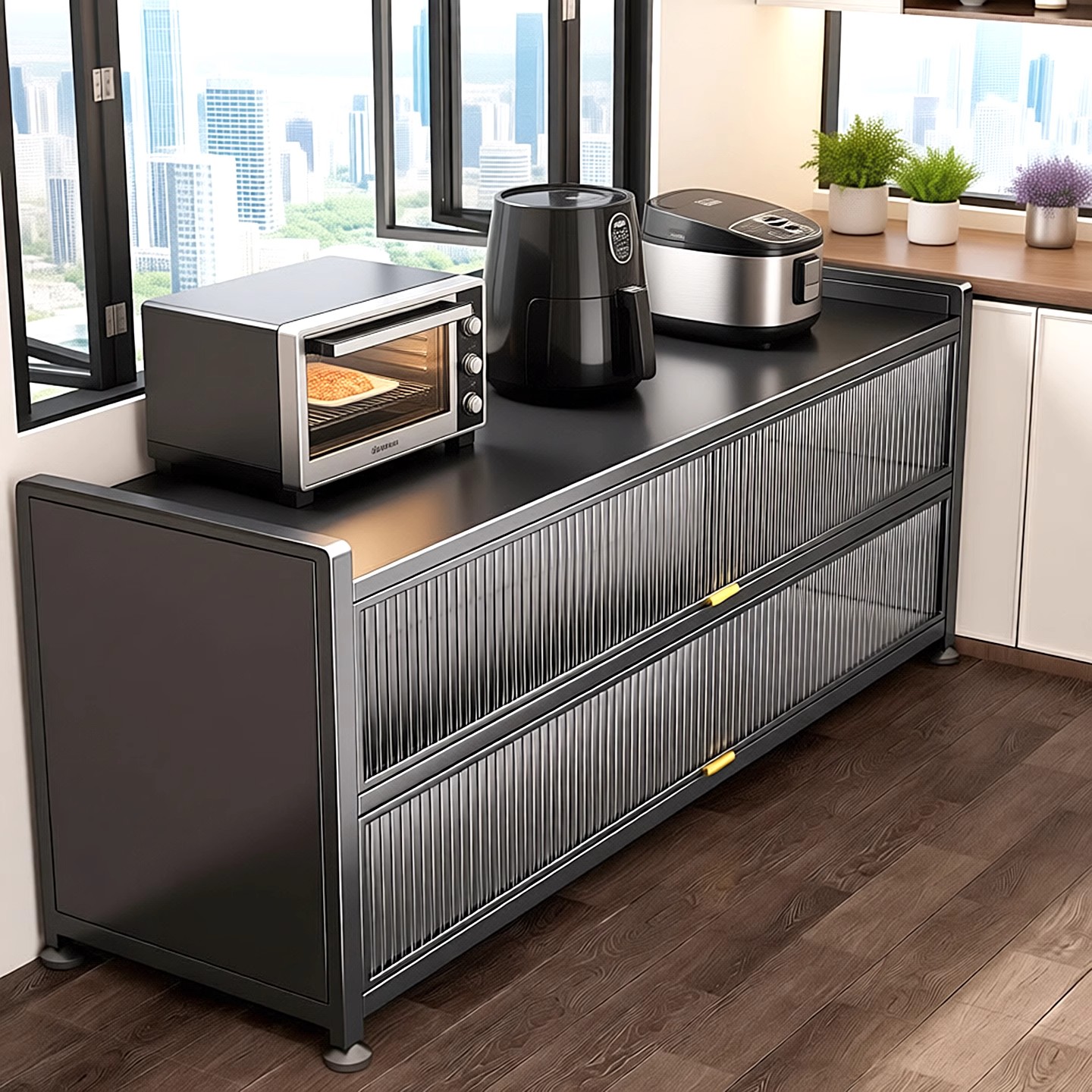 新款微波炉置物柜多功能落地一体家用储物柜厨房置物架多层收纳架