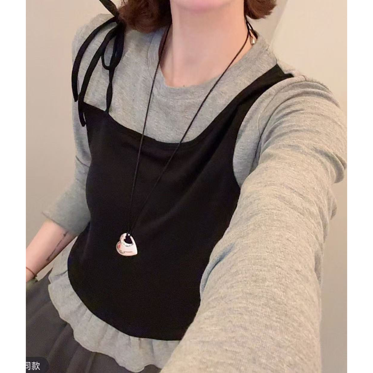 不规则拼接假两件长袖t恤女2025新款早秋设计感小众减龄洋气上衣