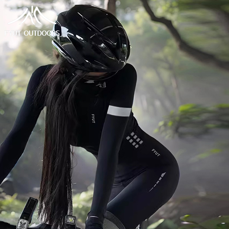 FYUT户外黑色骑行服女款2025新款山地公路自行车长袖长款套装装备
