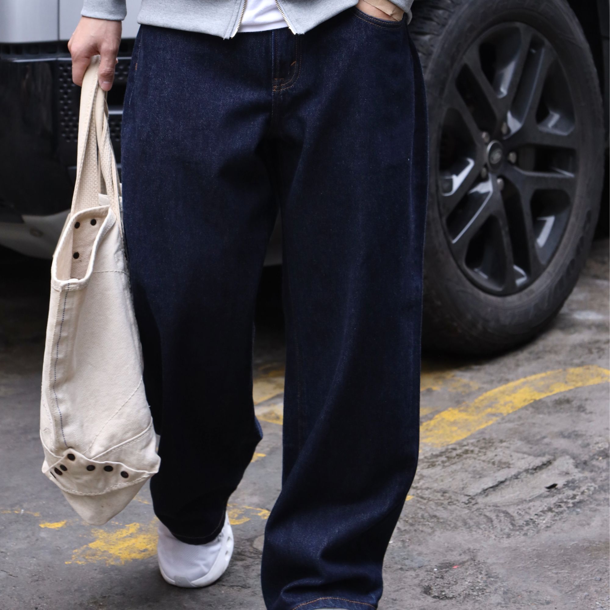 NEAT Pocket 13.5oz深蓝原色金属牛仔腰带阔腿牛仔长裤