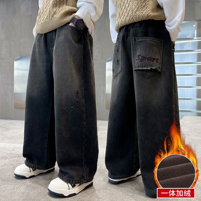 男童加绒裤子2025新款儿童冬装裤冬季大童加厚宽松裤子休闲牛仔裤