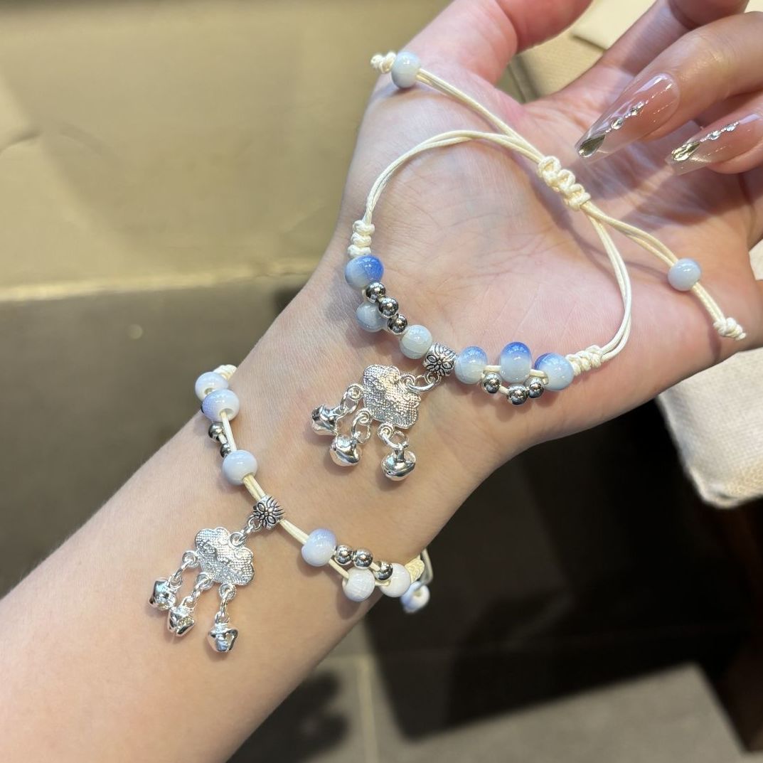 新款中式平安锁铃铛手链手工编织复古闺蜜手绳