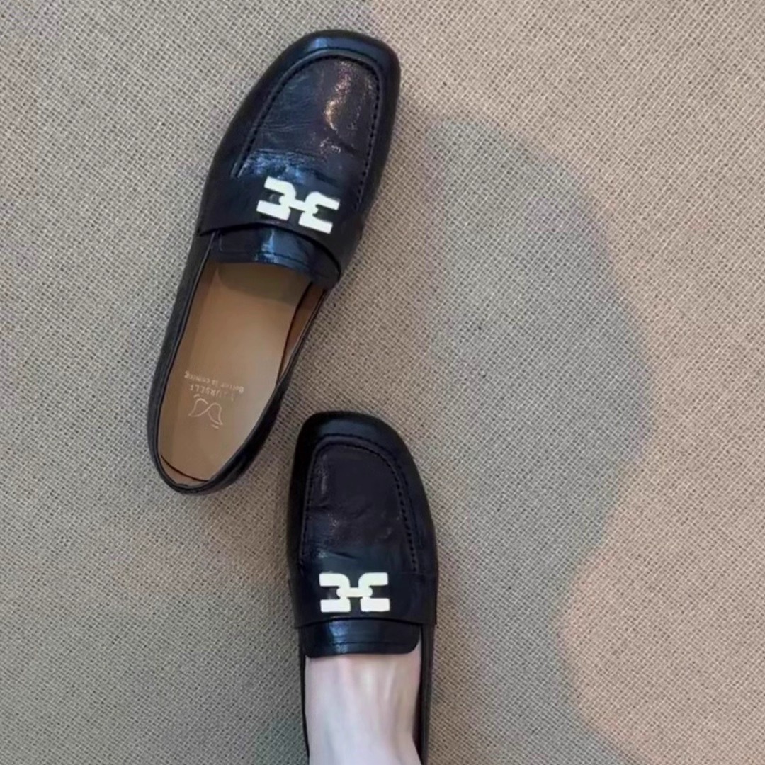 羊皮版~2025秋冬新款法式复古一脚蹬乐福鞋女气质百搭方头豆豆鞋