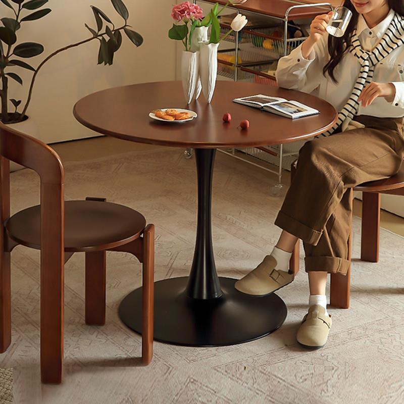 中复古实木郁金香圆形餐桌椅组合小户型家用阳台休闲茶几咖啡吧台