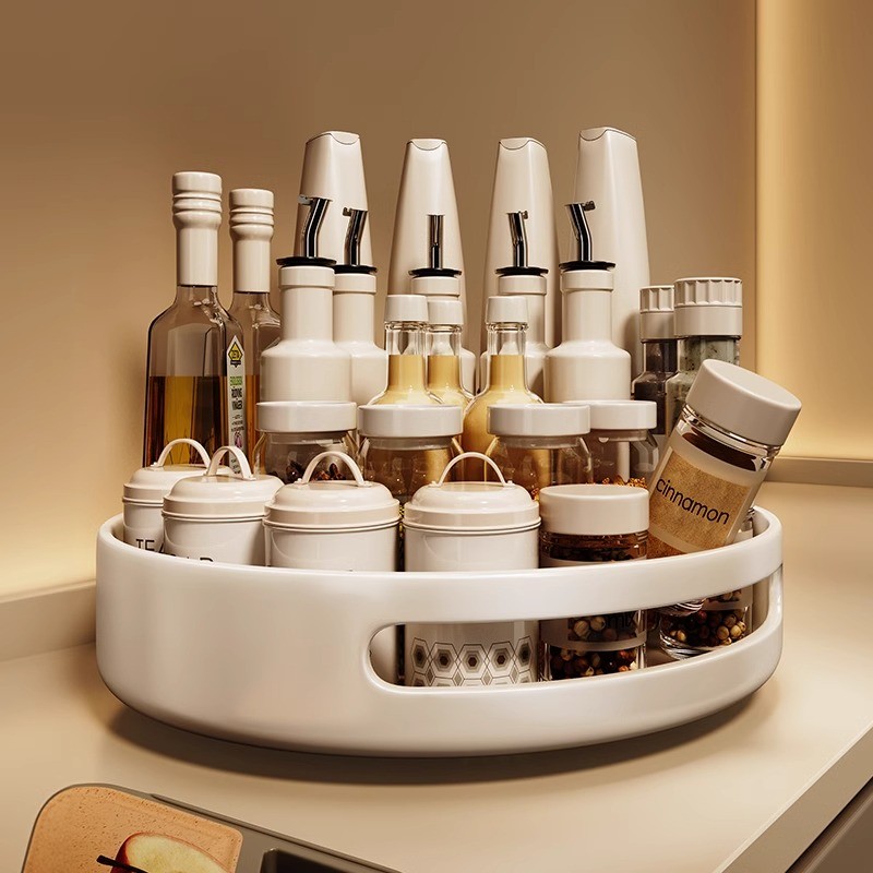 日本旋转调料置物架厨房台面多功能盐油盐酱醋调味料用品转盘托盘