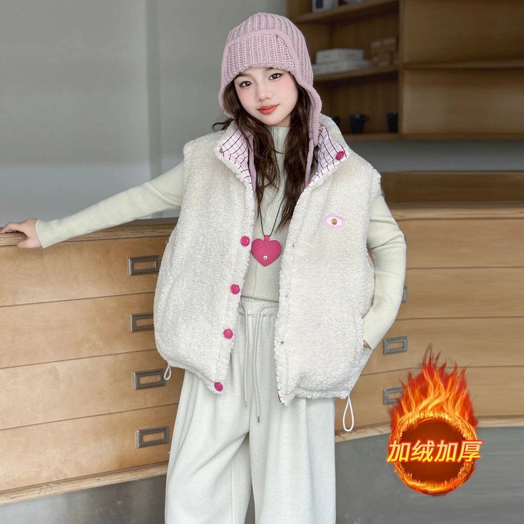 女童秋冬款韩版休闲夹棉加厚两面穿马甲女大童洋气时髦儿童冬装潮