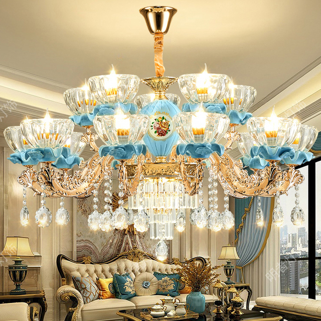 2025新款欧式水晶客厅吊灯餐厅卧室轻奢高档大气陶瓷屋灯具套餐