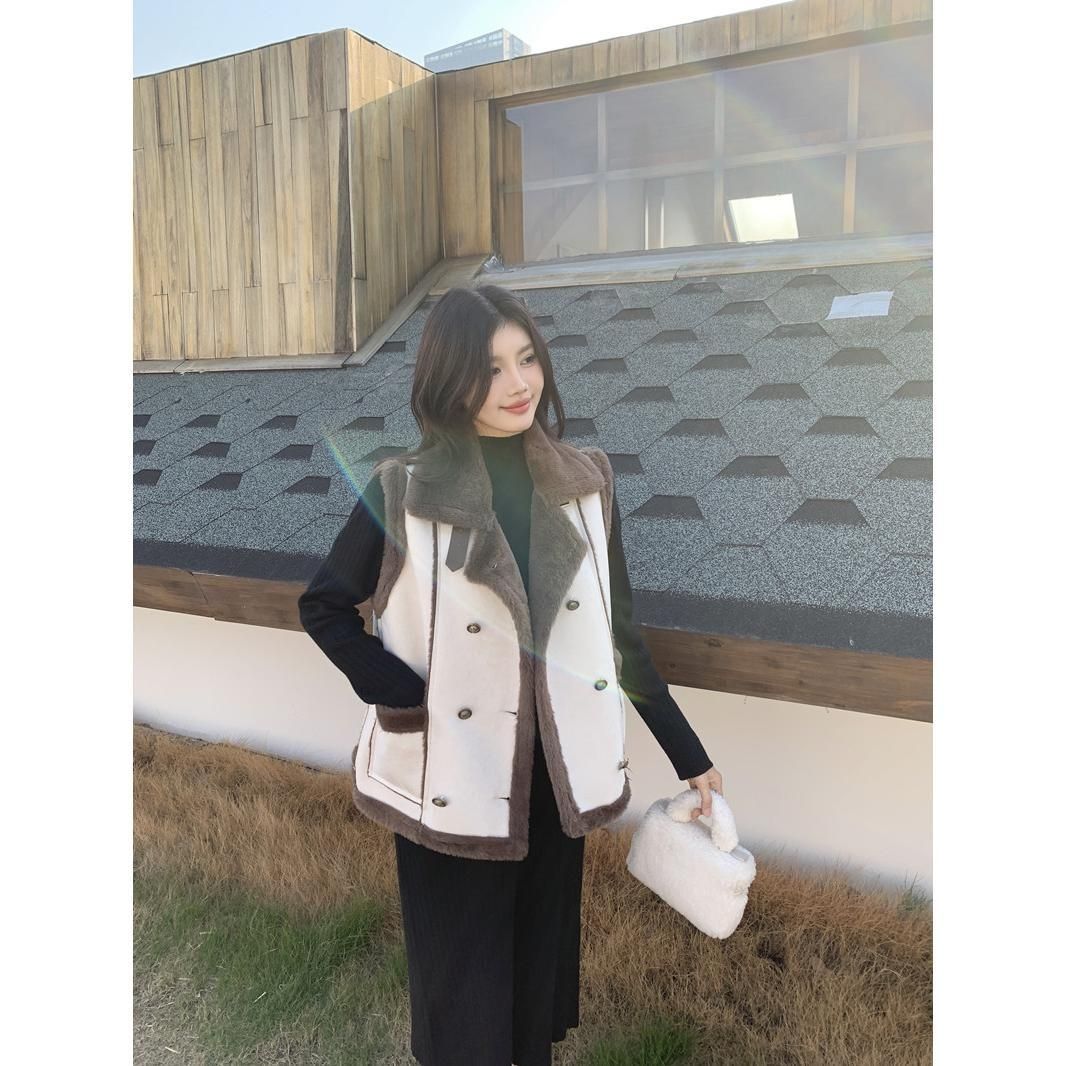 2025新款大码秋冬皮毛一体外套洋气显瘦加绒加厚机车服马甲宽松